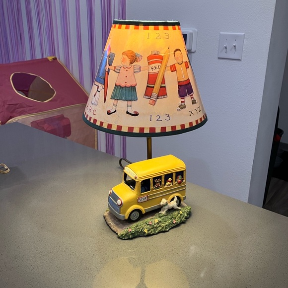 Susan Winget Other - Kids School Bus Table Lamp with Yellow and Multicolor Design.